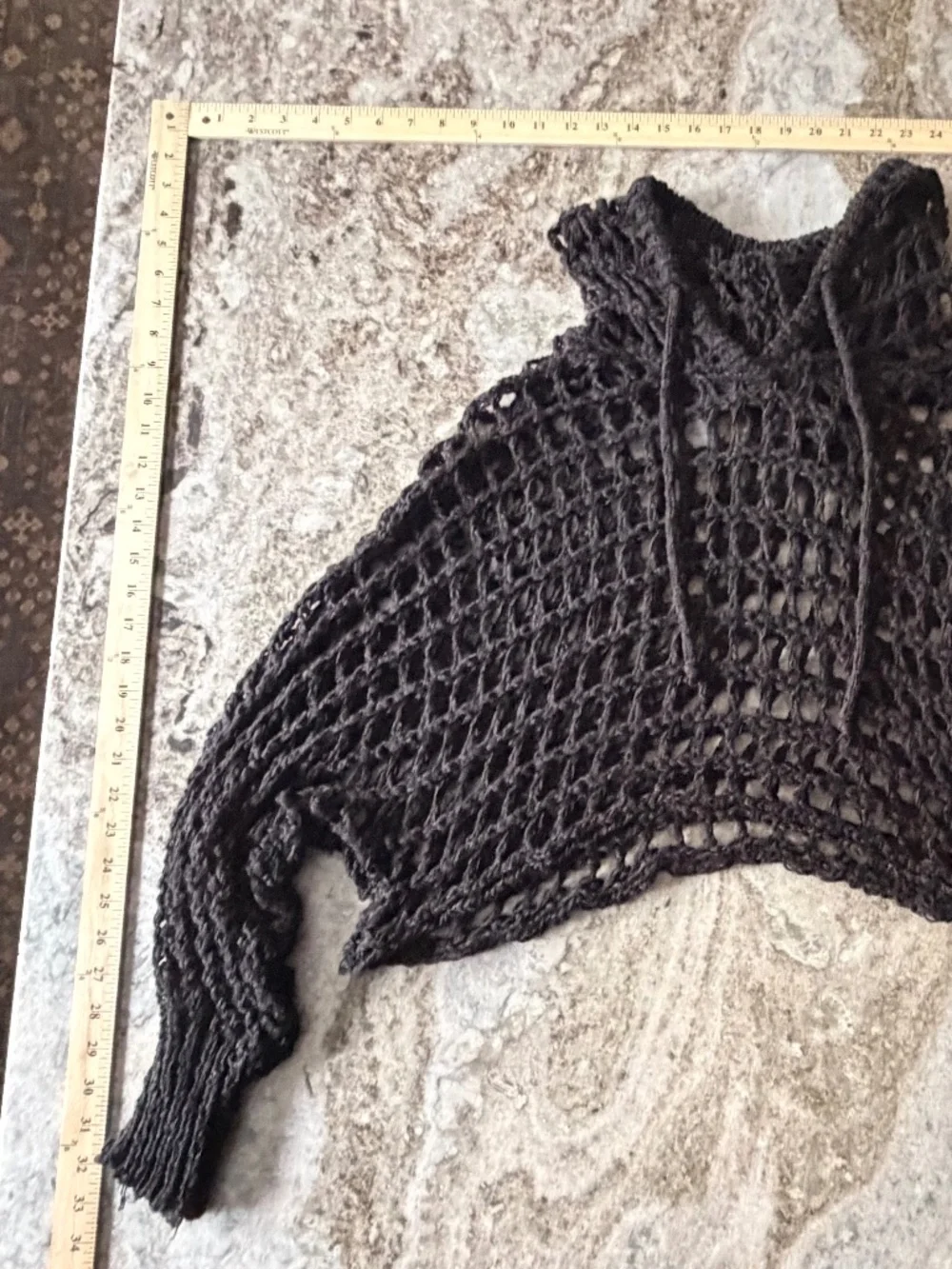Black Boho Beach Crochet Sweater with hoodie - One Size